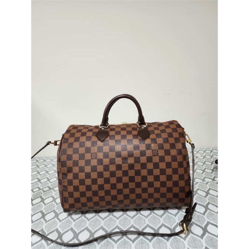 Authentic LOUIS VUITTON Damier Ebene Canvas Speedy Bandouliere 35 Bag Brown - Picture 4 of 12